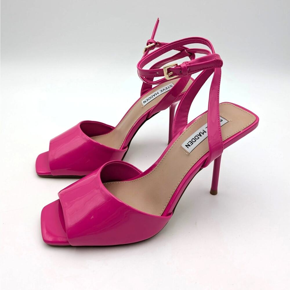 Steve Madden Leesha Patent Ankle Strap Sandals Women's Pink Size US7M EU37.5